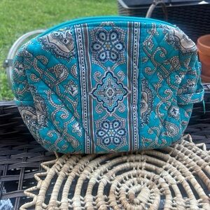 Vera Bradley Totally Turq Paisley blue teal brown cream Lg Makeup Toiletry Bag